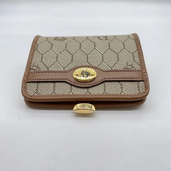 Auth Christian Dior Honeycomb PVC x Leather Beige Clasp Coin Case W/Box - Picture 4 of 13